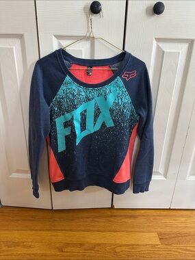 Fox Kids Navy Sweatshirt with Teal Logo and Coral Panels